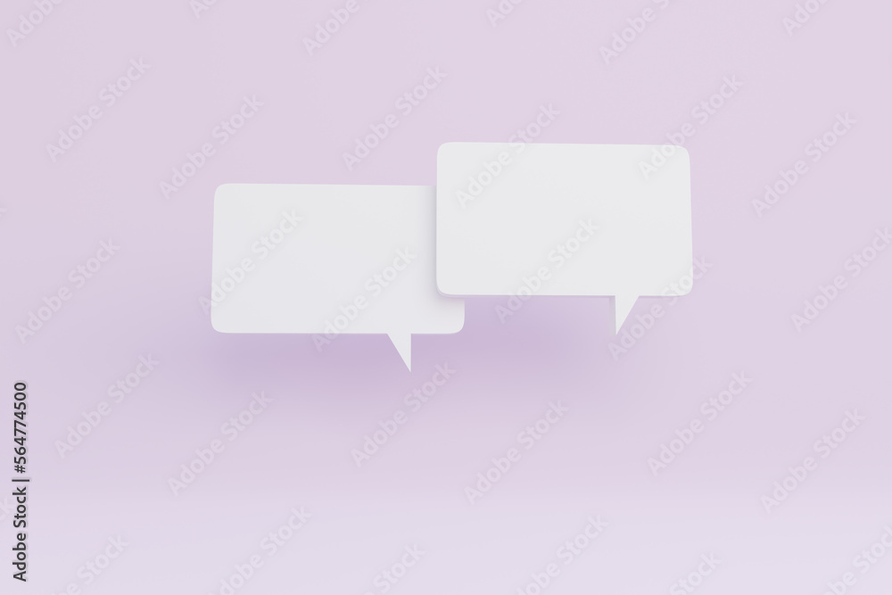 Two speech bubbles in pastel background, 3d rendering. Digital illustration of messaging, communicating, texting and dialogue Two speech bubbles in pastel background, 3d rendering. Digital illustration of messaging, communicating, texting and dialogue