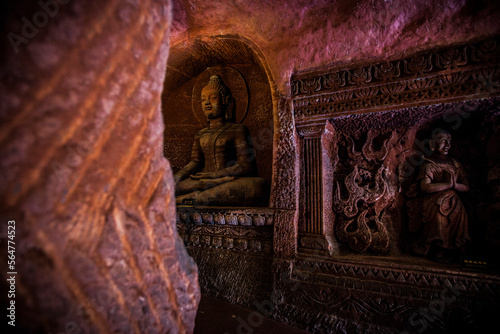 Carved Buddhas inside a mountain