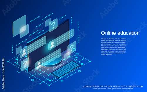 Online education, learning, teaching flat 3d isometric vector concept illustration