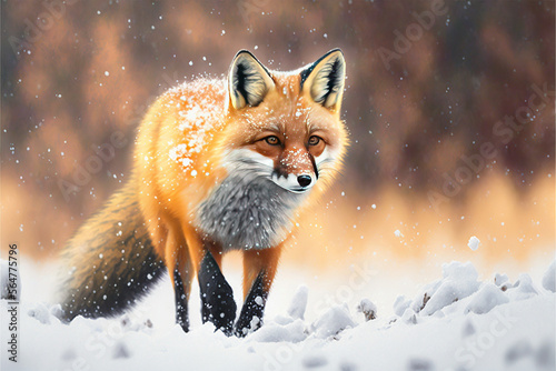 Lovely fox in the winter forest AI © Terablete
