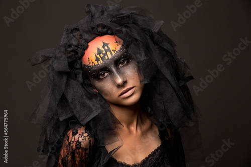 Halloween devil's bride with scary gothic makeup