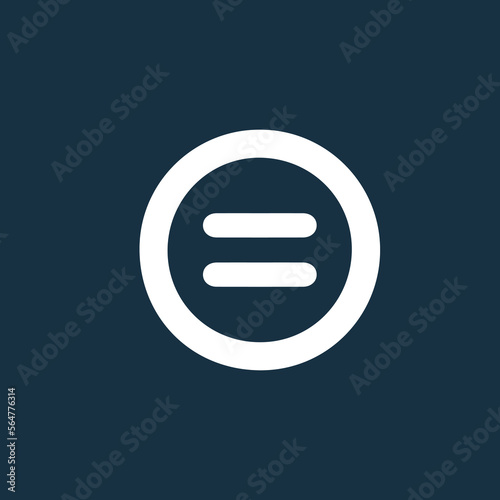 Round white icon of equals symbol on dark blue background. Basic mathematical symbol. business finance concept in vector.