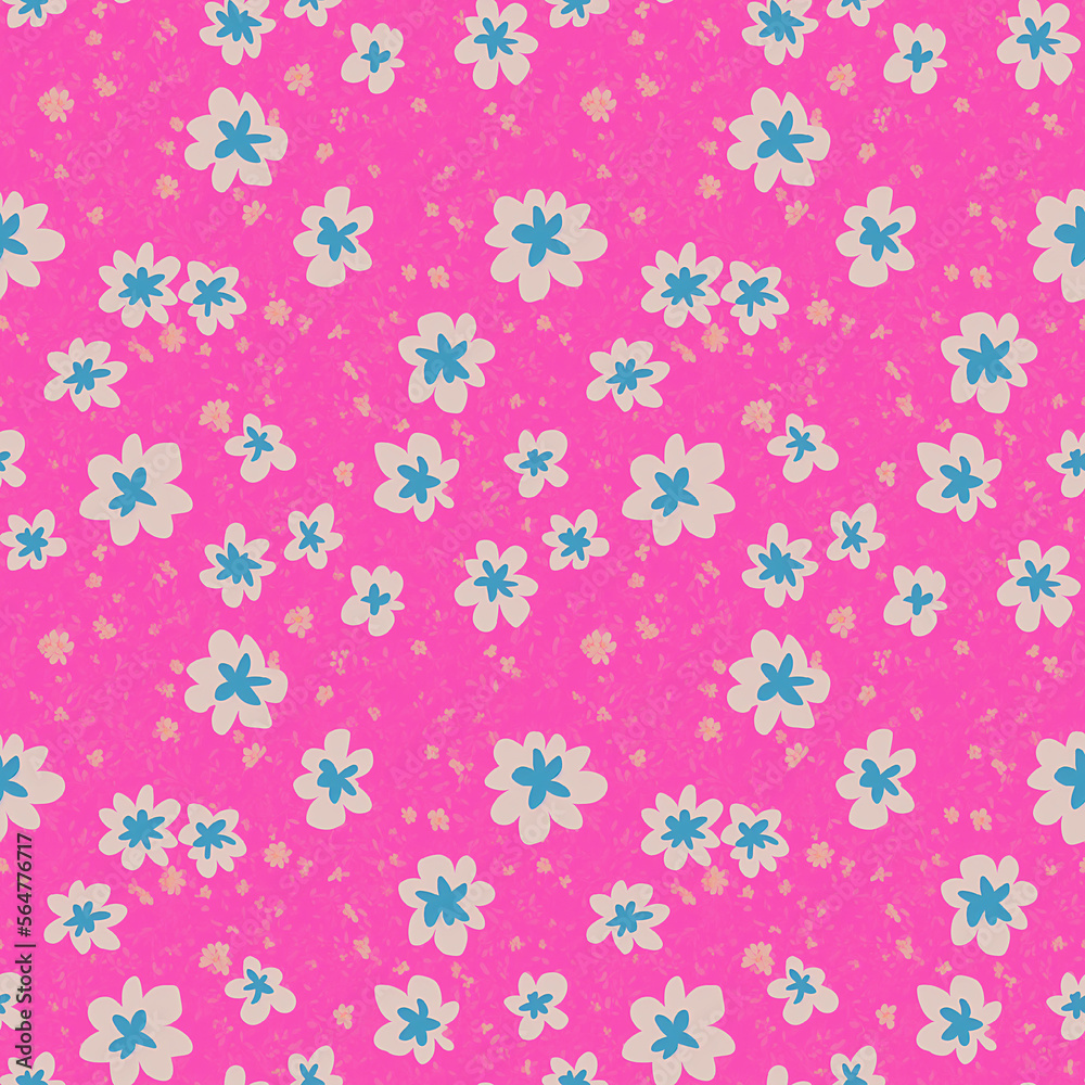 Floral seamless pattern design with  flowers on pink, repeating background
