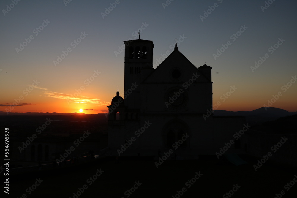 Afterglow at Basilica San Francesco in Assisi, Umbria Italy