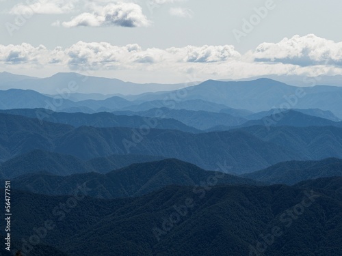 Southern Alps backcountry panorama of alpine mountain silhouette layers in Nelson Lakes National Park Tasman New Zealand © Marc