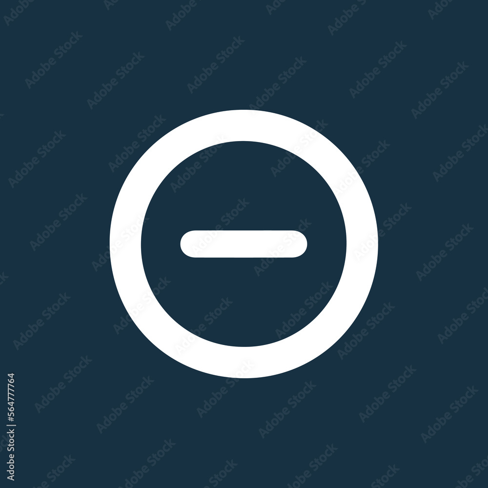 Round white icon of a Minus symbol on dark blue background. Basic mathematical symbol.Business finance concept in vector. Round white icon of a Minus symbol on dark blue background. Basic mathematical symbol.Business finance concept in vector.
