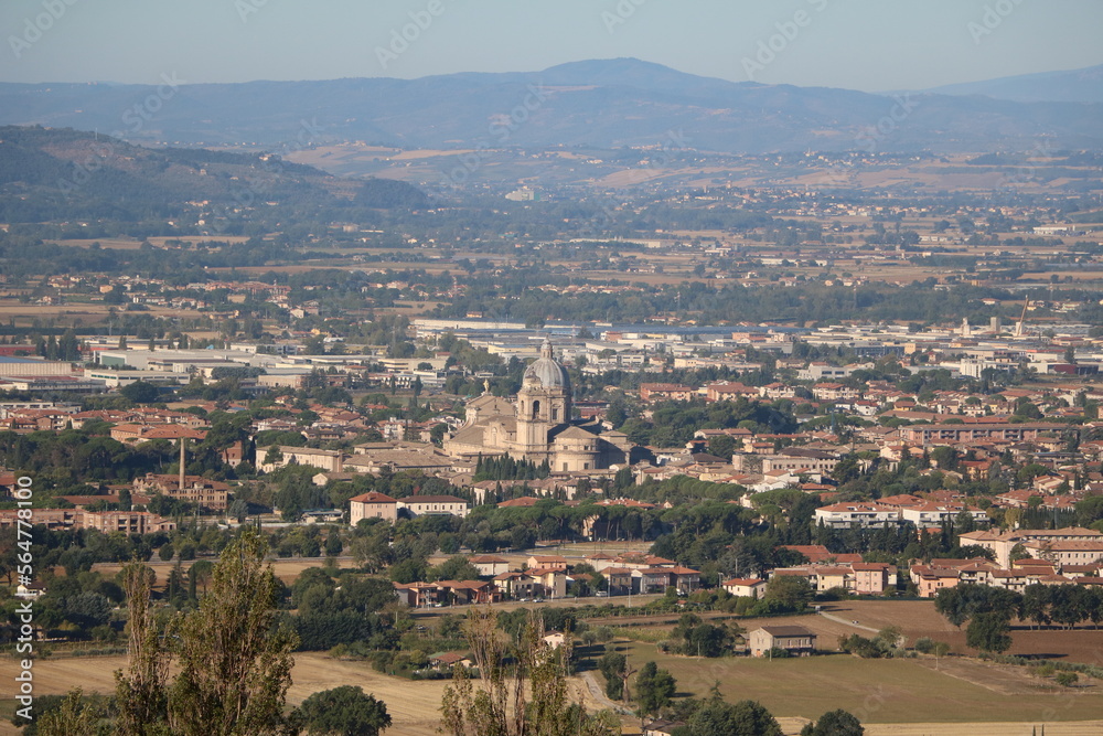 View to Santa Maria degli Angeli from Assisi, Umbria Italy