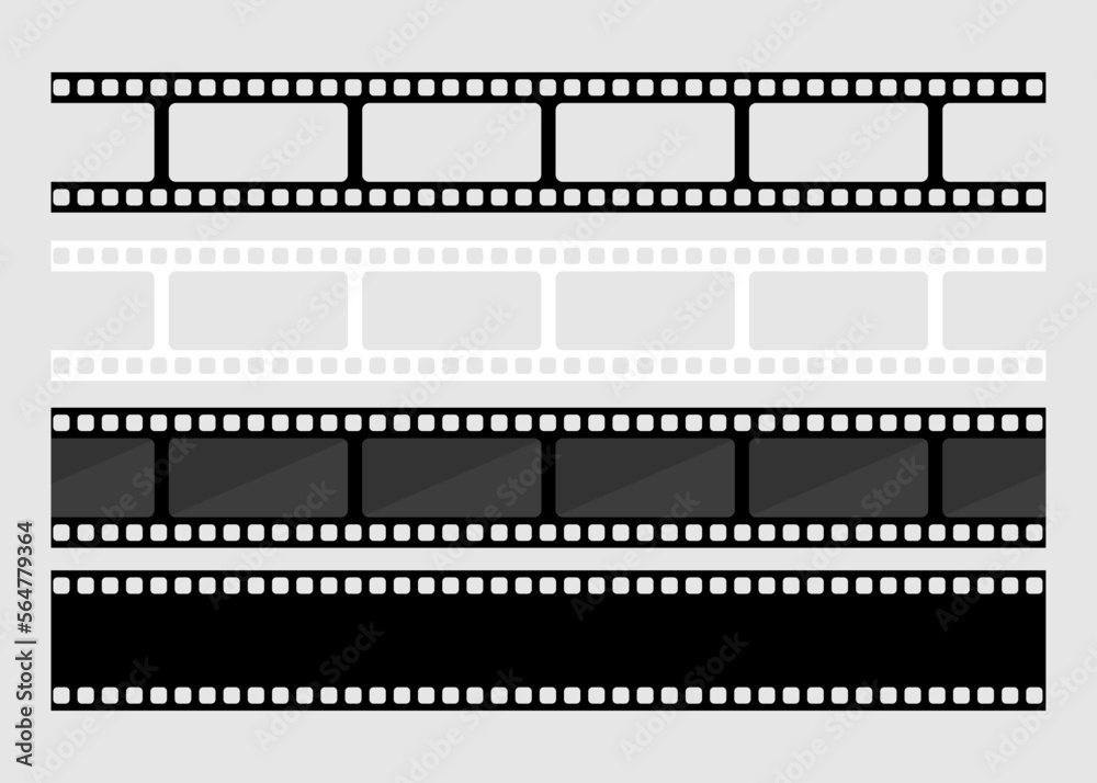 Film Strip in four design on white background. Film Strip concept. Movie night. Cinematic industry. Vector illustration.