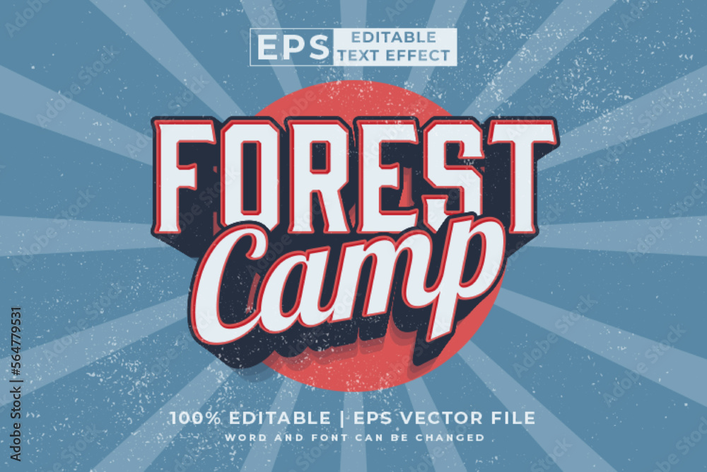 Obraz premium Editable text effect - Forest Camp Vintage template style premium vector