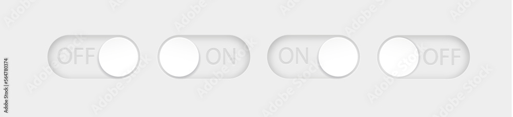 On and Off toggle switch buttons. Material design switch buttons set. Vector On and Off toggle switch buttons. Material design switch buttons set. Vector