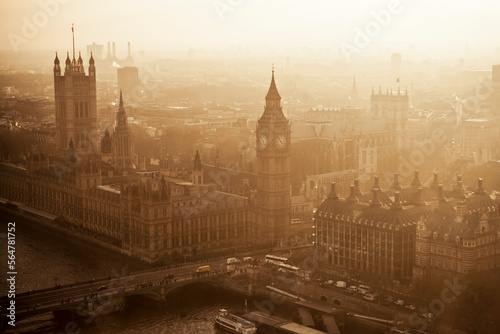 Aerial View Of Big Ben And The Palace Of Westminster And The City Of Westminster, London, England photo