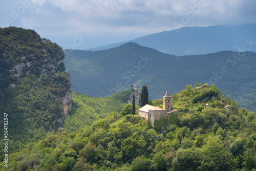 Church in forest on hill, Orco, Finale Ligure, Liguria, Italy