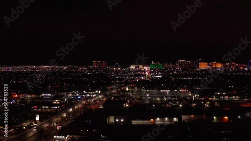 Wallpaper Mural Super wide aerial descending dolly shot of the south side of the Las Vegas Strip at night. 4K Torontodigital.ca