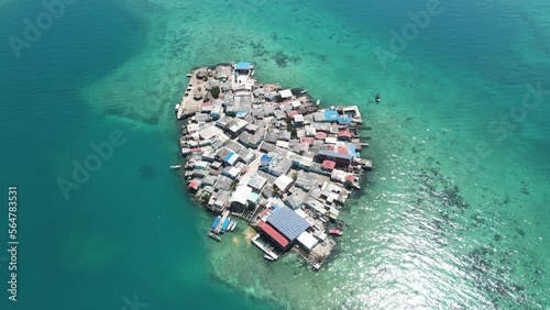 Community on Island Village in Columbia Caribbean Ocean, Santa Cruz del Islote - Aerial photo