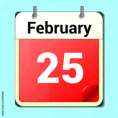 calendar vector drawing, date February 25 on the page