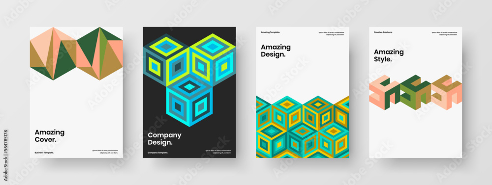 Fresh corporate identity A4 design vector template bundle. Abstract geometric hexagons company cover concept set.