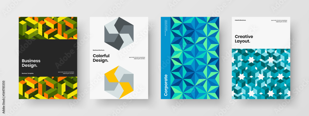 Simple catalog cover A4 design vector layout composition. Unique mosaic tiles handbill concept set.