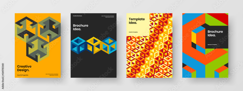 Premium placard A4 design vector layout collection. Colorful geometric tiles annual report concept composition.