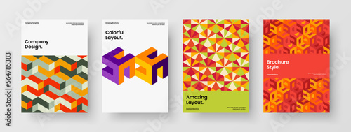 Minimalistic front page A4 design vector template bundle. Isolated mosaic hexagons annual report layout collection.