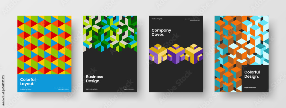 Amazing corporate brochure vector design template collection. Modern mosaic shapes catalog cover concept bundle.