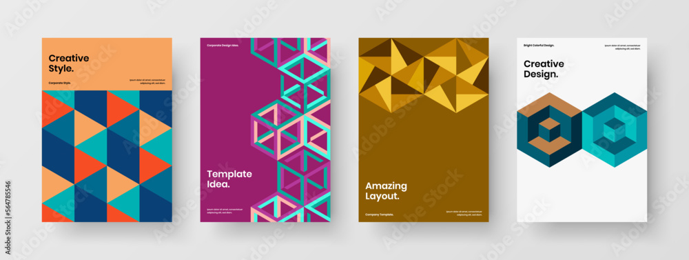 Premium corporate identity A4 vector design layout composition. Vivid mosaic shapes catalog cover concept collection.