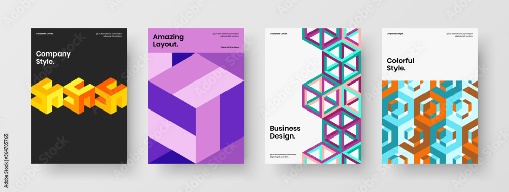 Colorful geometric tiles banner template bundle. Amazing annual report vector design illustration composition.