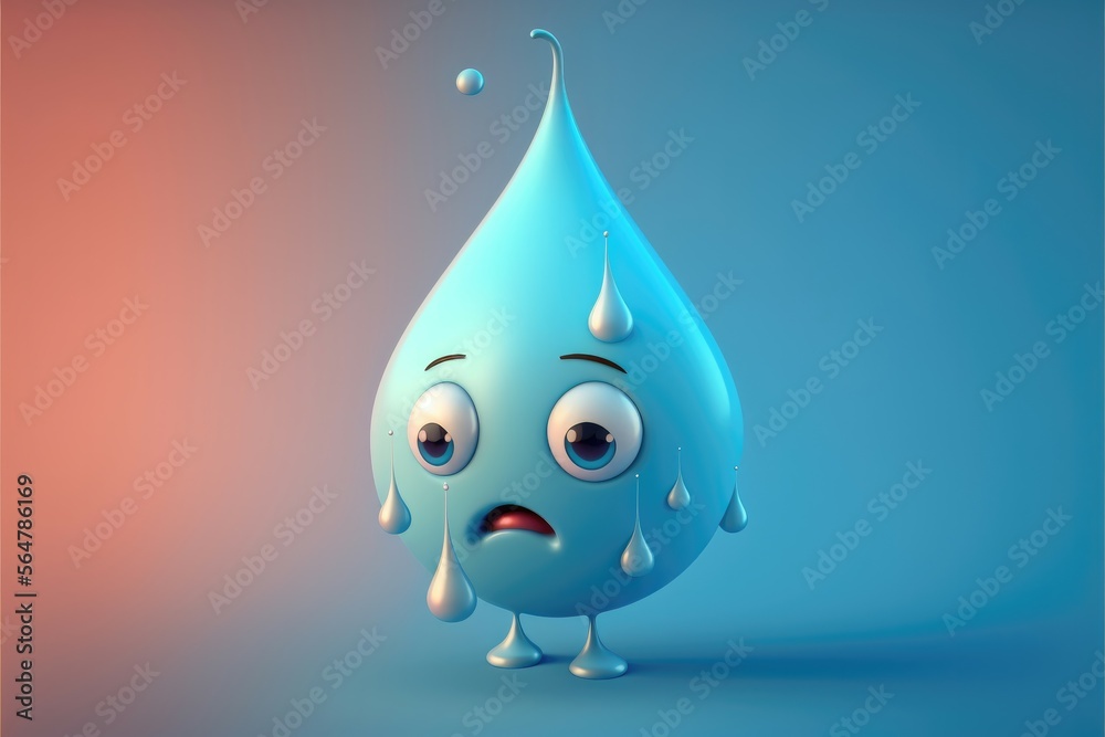 custom made wallpaper toronto digitalCute cartoon water drop character 3D on blue background. Generative AI