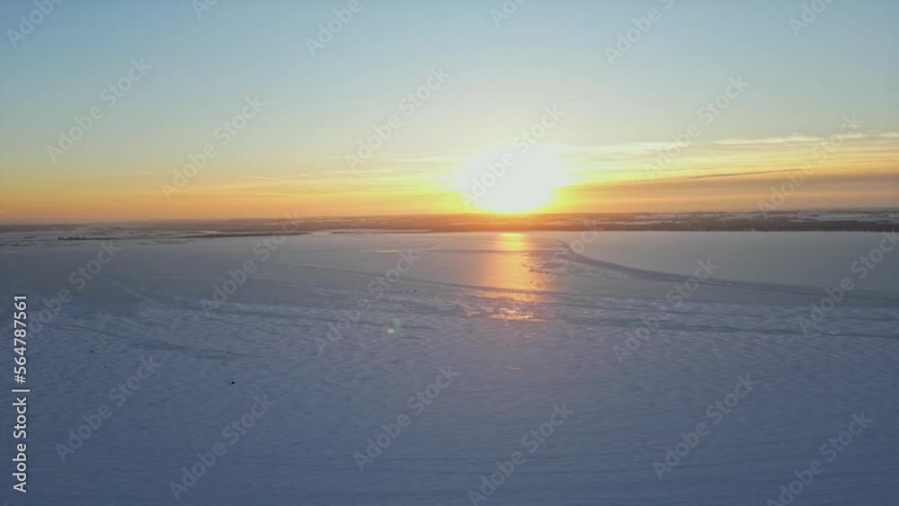 Golden hour by the Great Lakes during winter time and sunset Golden hour by the Great Lakes during winter time and sunset
