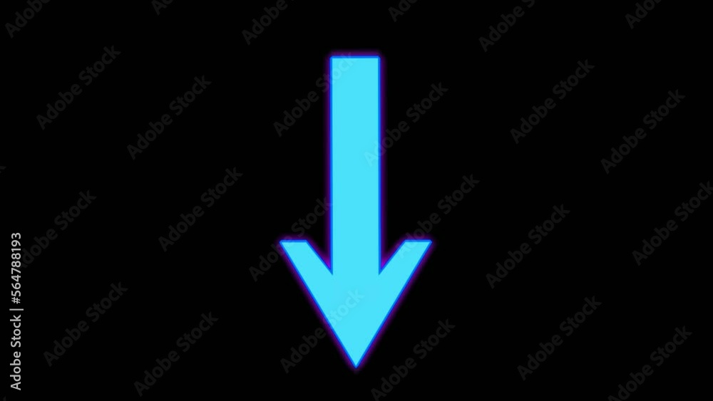Neon Arrow sign symbol animation on black background, motion graphics arrow pointing down 4K animated image video elements Neon Arrow sign symbol animation on black background, motion graphics arrow pointing down 4K animated image video elements