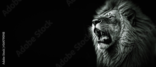 Lion king, black white Portrait on black background, Wildlife animal, digital art, generative ai  © Viks_jin
