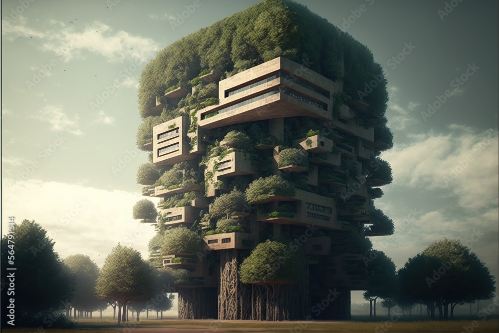 Skyscraper made of trees, concept of green ecological sustainable ...