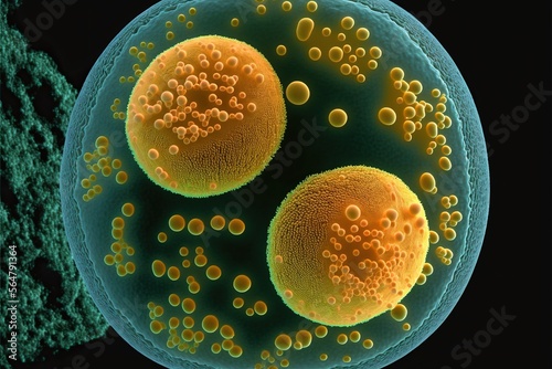 Staphylococcus aureus (artistic representation), created with Generative AI technology photo