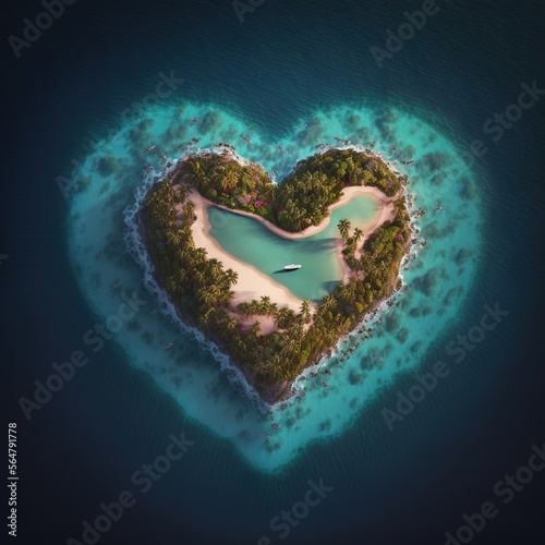 Paradise Island in the form of heart, Generative AI