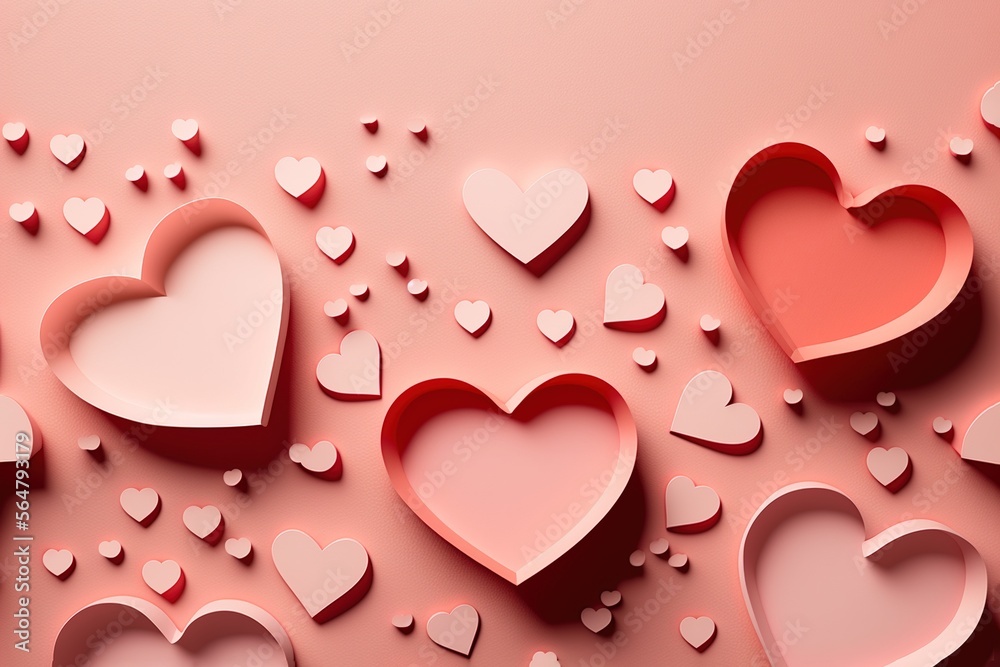 Paper cut red hearts background, Generative AI
