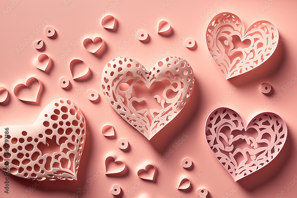 Paper cut red hearts background, Generative AI Paper cut red hearts background, Generative AI