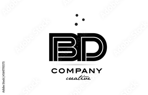 BD black and white combination alphabet bold letter logo with dots. Joined creative template design for company and business