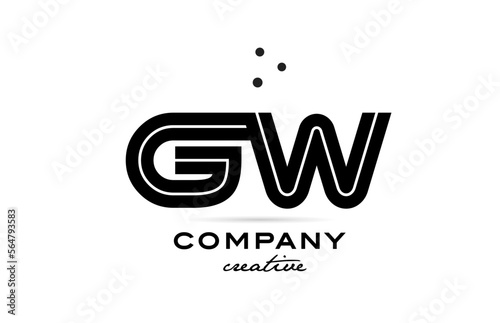GW black and white combination alphabet bold letter logo with dots. Joined template design for business and company