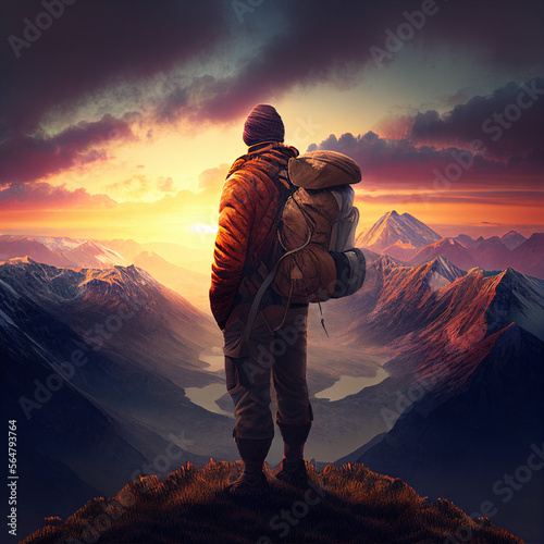 Traveller in Sunset Montains
