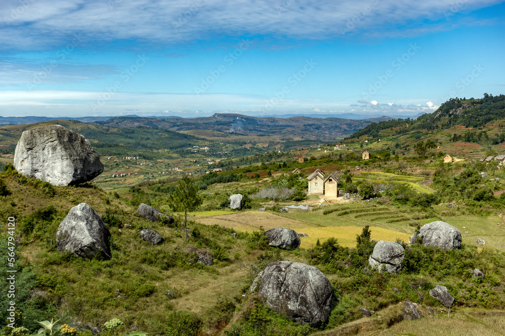 Landscape with rock formation in central Madagascar
