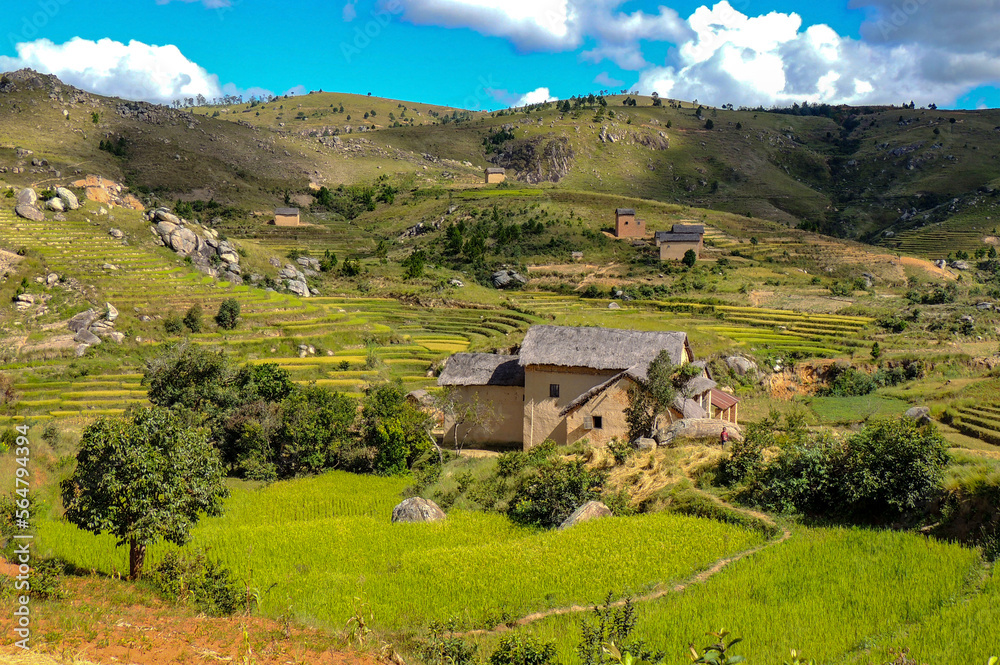 Rural landscape in central plateau in Madagascar