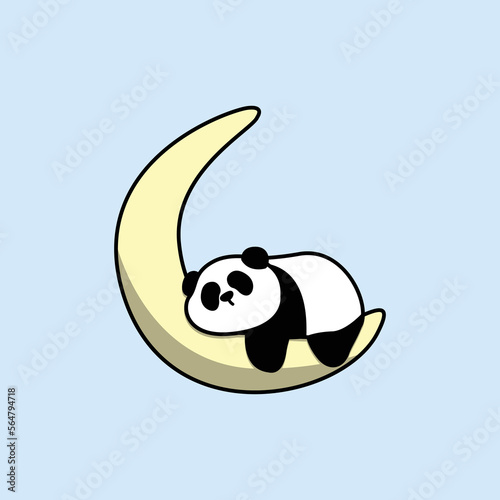 Lazy panda sleeping on moon cartoon, vector illustration