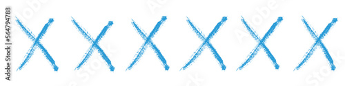 Blue X sign doodle of hand draw style. Graffiti mark,typography paint brush. Isolated vector illustration