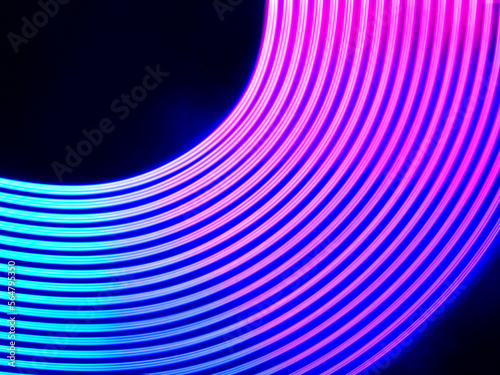 Neon light. Semicircular glow of neon lamps.