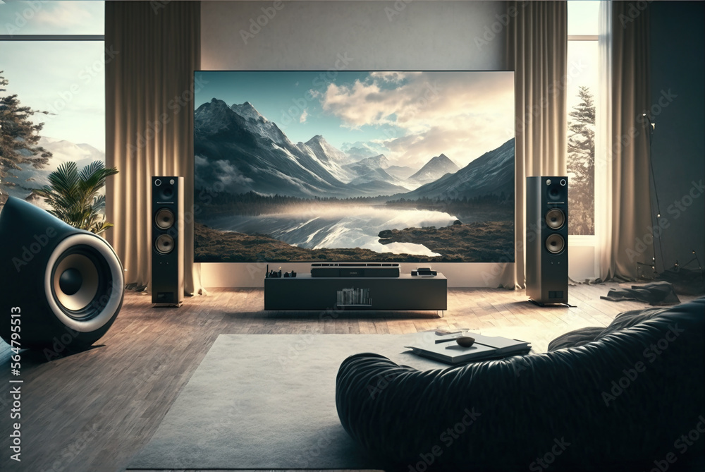 Big TV Wall Screen In Modern Living Room Television Set In Luxury 