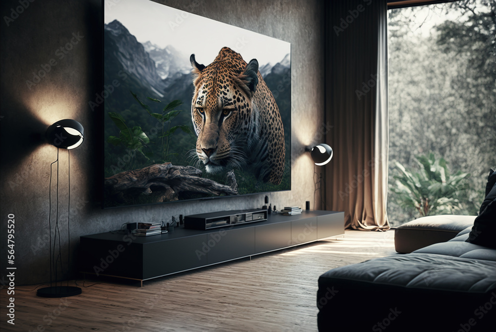 Big TV Wall Screen In Modern Living Room Television Set In Luxury 