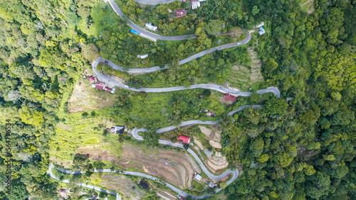 Aerial view of Kelok 44. Tuning 44 is a unique street located in the religion district, reviewer. West Sumatra, Indonesia photo