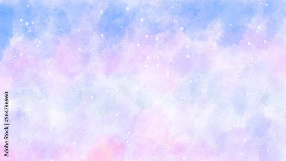 雪の降るピンクの空の水彩画の背景イラスト