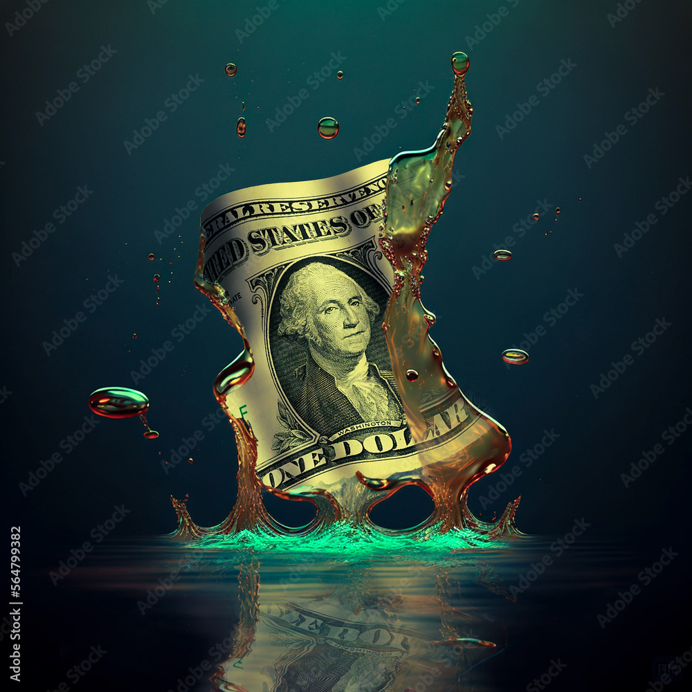liquid money, dollar devaluation and inflation concept, one dollar bill