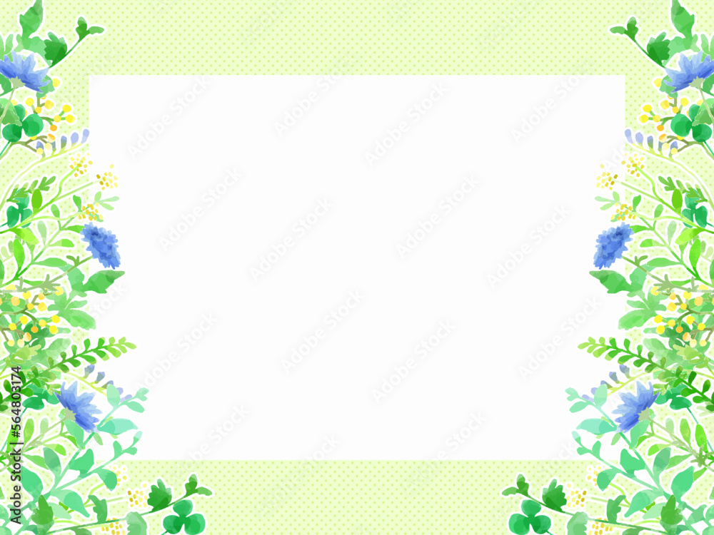 水彩風、手描きの植物のイラストフレーム