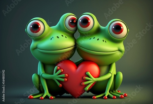 illustration, cute frog couple, cartoon style, Valentine's Day, generated by AI